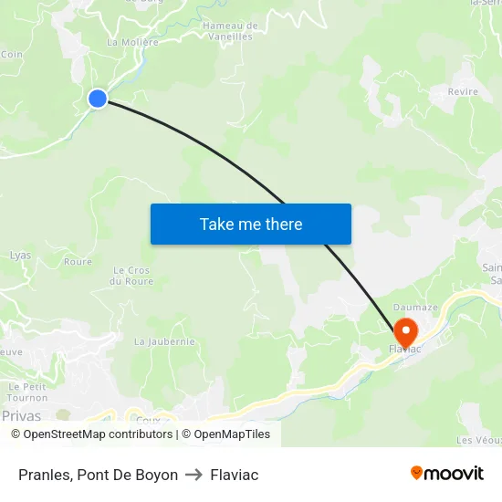 Pranles, Pont De Boyon to Flaviac map