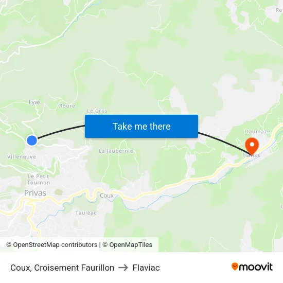 Coux, Croisement Faurillon to Flaviac map