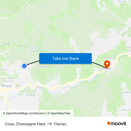 Coux, Chassagne Haut to Flaviac map