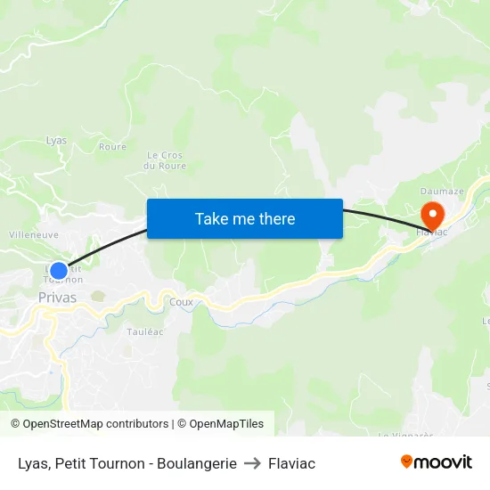 Lyas, Petit Tournon - Boulangerie to Flaviac map