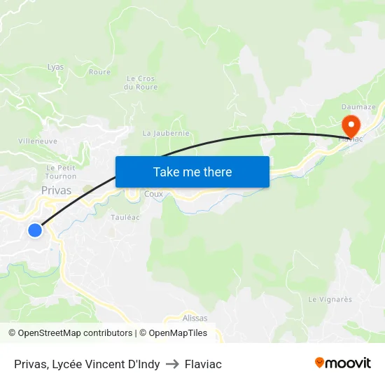 Privas, Lycée Vincent D'Indy to Flaviac map