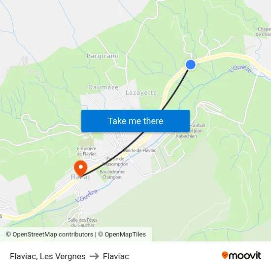 Flaviac, Les Vergnes to Flaviac map