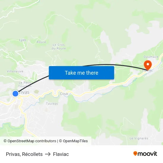 Privas, Récollets to Flaviac map
