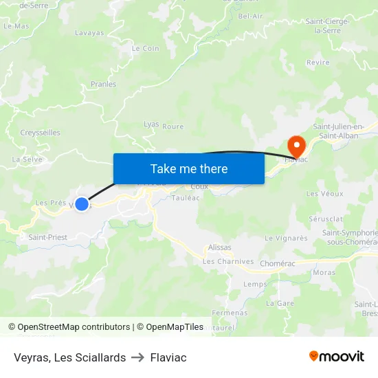 Veyras, Les Sciallards to Flaviac map