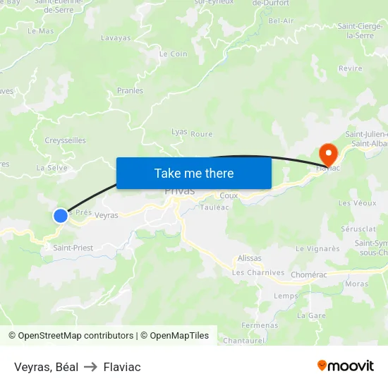 Veyras, Béal to Flaviac map