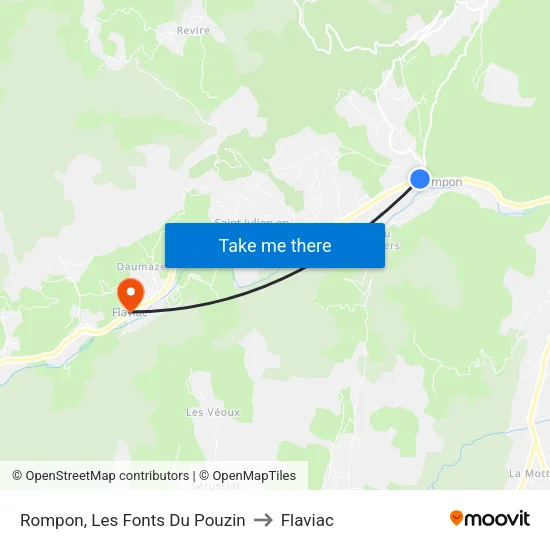 Rompon, Les Fonts Du Pouzin to Flaviac map