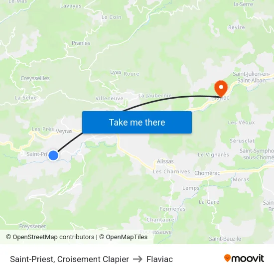 Saint-Priest, Croisement Clapier to Flaviac map