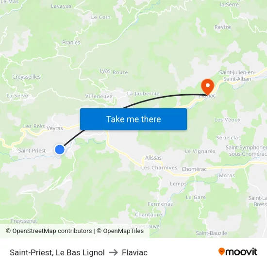 Saint-Priest, Le Bas Lignol to Flaviac map