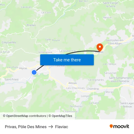Privas, Pôle Des Mines to Flaviac map