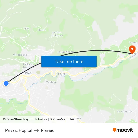 Privas, Hôpital to Flaviac map