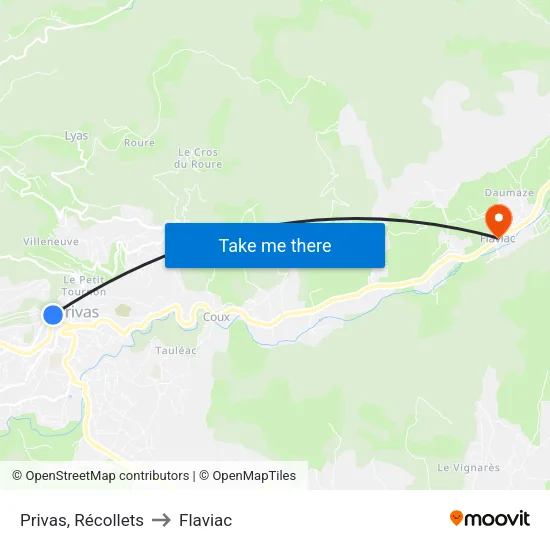 Privas, Récollets to Flaviac map