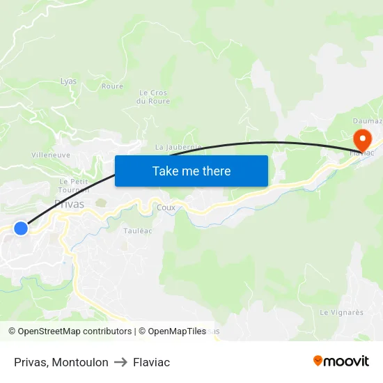 Privas, Montoulon to Flaviac map