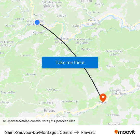 Saint-Sauveur-De-Montagut, Centre to Flaviac map