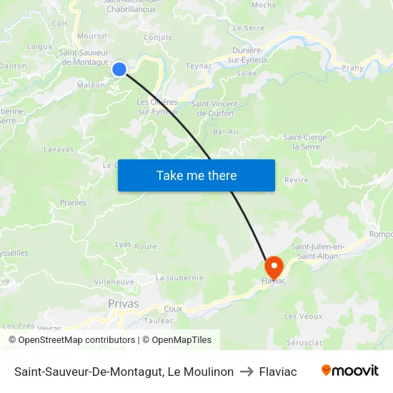 Saint-Sauveur-De-Montagut, Le Moulinon to Flaviac map