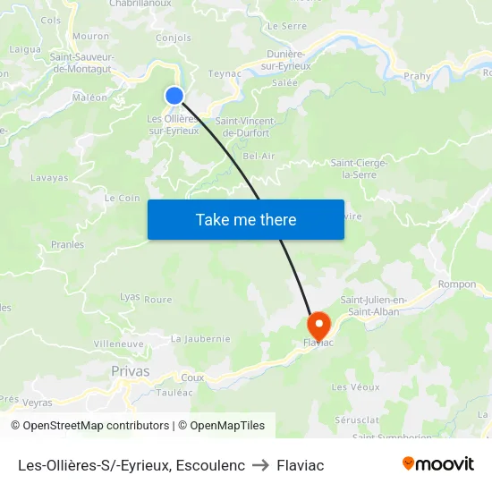Les-Ollières-S/-Eyrieux, Escoulenc to Flaviac map