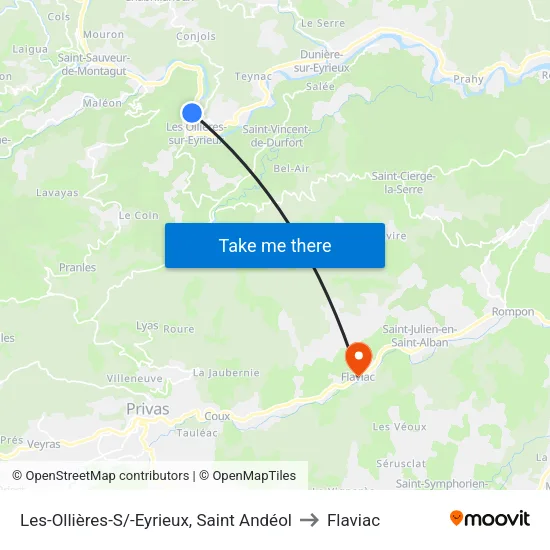 Les-Ollières-S/-Eyrieux, Saint Andéol to Flaviac map