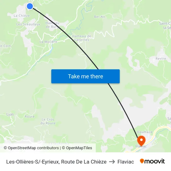 Les-Ollières-S/-Eyrieux, Route De La Chièze to Flaviac map