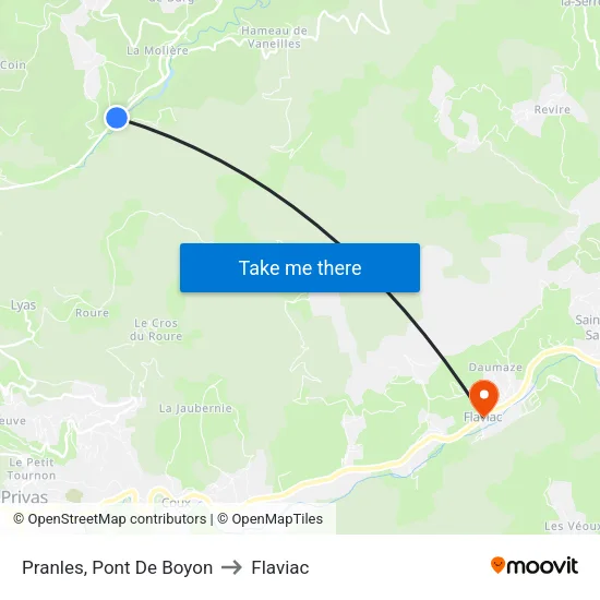 Pranles, Pont De Boyon to Flaviac map