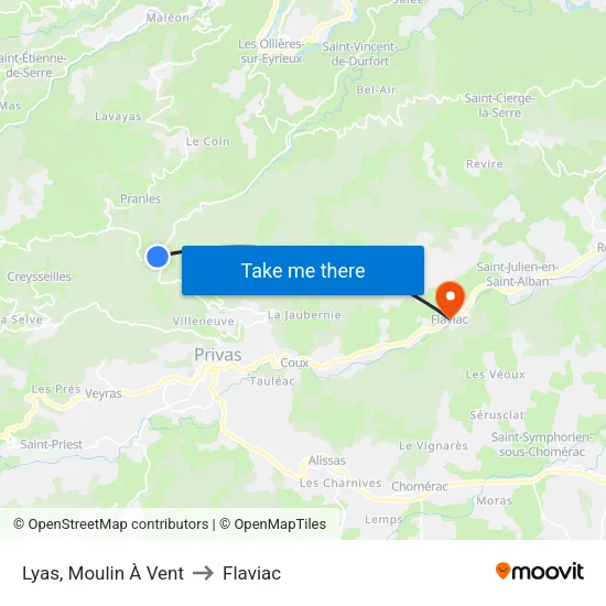 Lyas, Moulin À Vent to Flaviac map