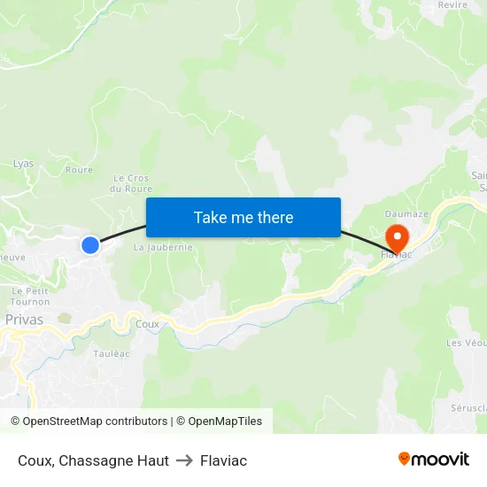 Coux, Chassagne Haut to Flaviac map