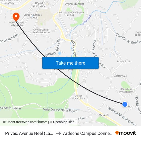 Privas, Avenue Néel (Labo) to Ardèche Campus Connecté map