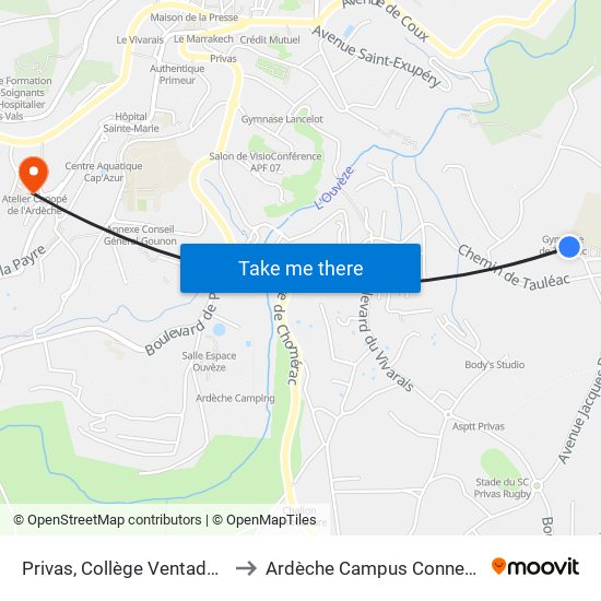 Privas, Collège Ventadour to Ardèche Campus Connecté map