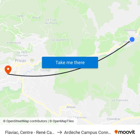 Flaviac, Centre - René Cassin to Ardèche Campus Connecté map