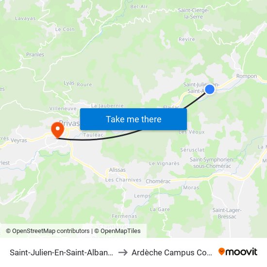 Saint-Julien-En-Saint-Alban, Centre to Ardèche Campus Connecté map