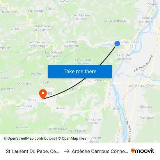 St Laurent Du Pape, Centre to Ardèche Campus Connecté map
