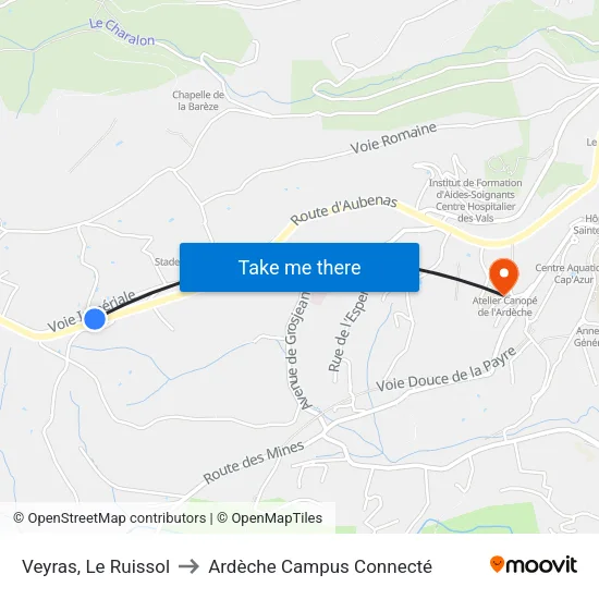 Veyras, Le Ruissol to Ardèche Campus Connecté map