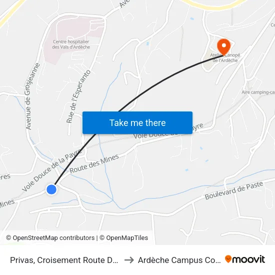 Privas, Croisement Route Des Mines to Ardèche Campus Connecté map