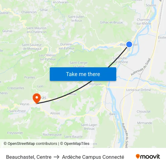 Beauchastel, Centre to Ardèche Campus Connecté map