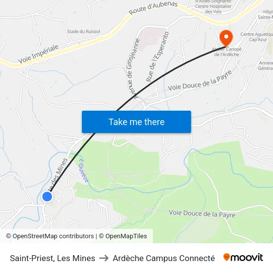 Saint-Priest, Les Mines to Ardèche Campus Connecté map