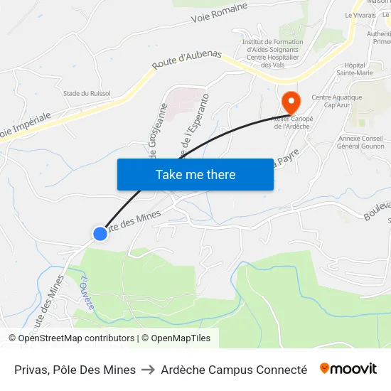 Privas, Pôle Des Mines to Ardèche Campus Connecté map