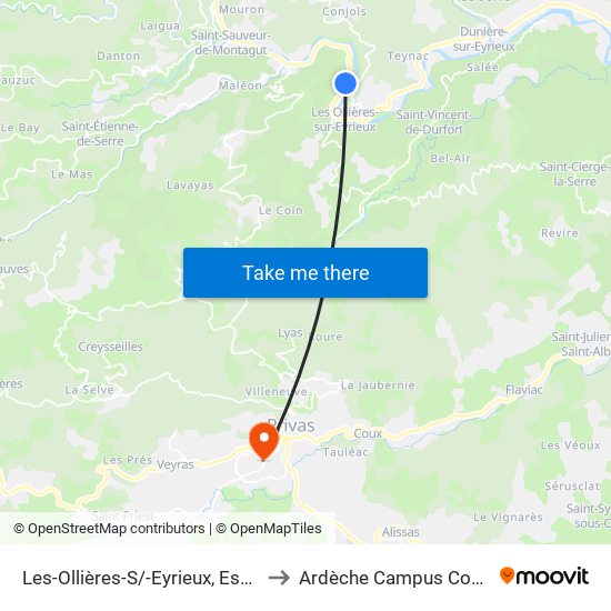 Les-Ollières-S/-Eyrieux, Escoulenc to Ardèche Campus Connecté map