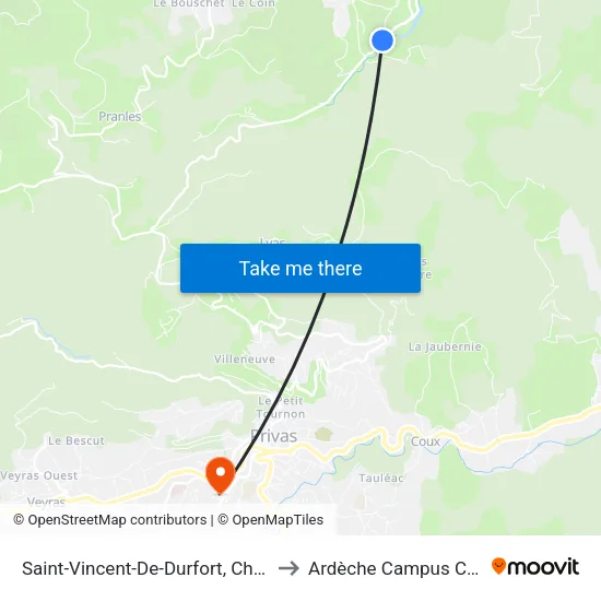 Saint-Vincent-De-Durfort, Chambourlas to Ardèche Campus Connecté map