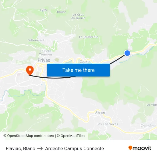 Flaviac, Blanc to Ardèche Campus Connecté map