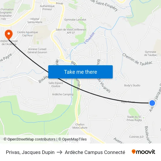 Privas, Jacques Dupin to Ardèche Campus Connecté map