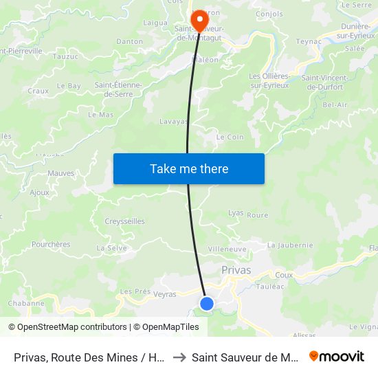 Privas, Route Des Mines / Henry Savy to Saint Sauveur de Montagut map