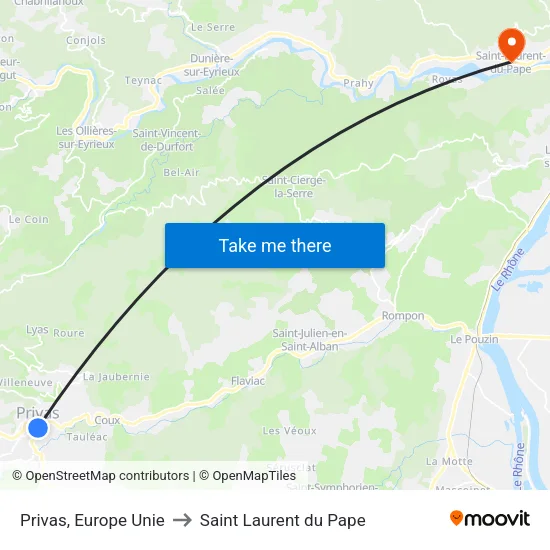 Privas, Europe Unie to Saint Laurent du Pape map