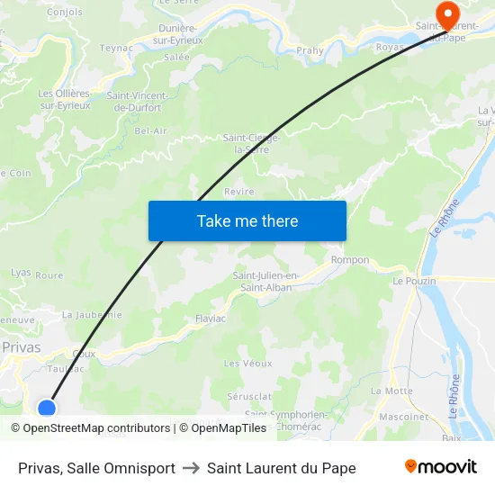 Privas, Salle Omnisport to Saint Laurent du Pape map