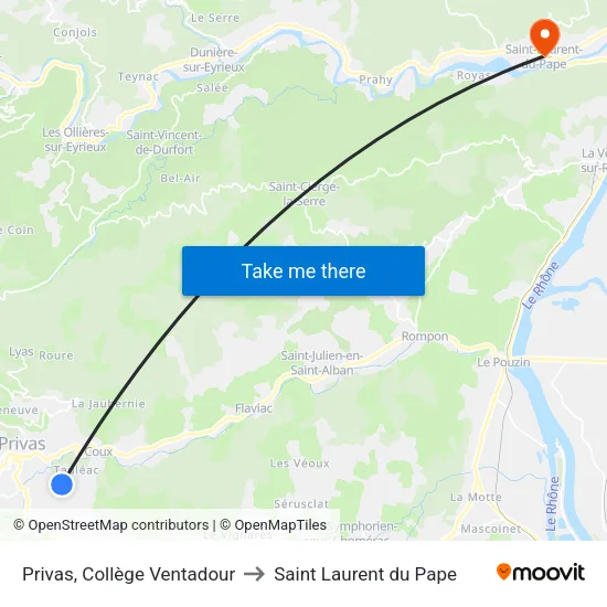 Privas, Collège Ventadour to Saint Laurent du Pape map