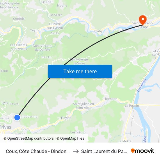 Coux, Côte Chaude - Dindonne to Saint Laurent du Pape map