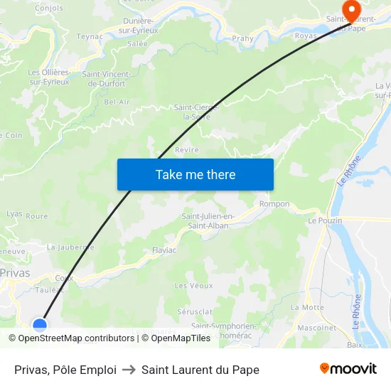 Privas, Pôle Emploi to Saint Laurent du Pape map