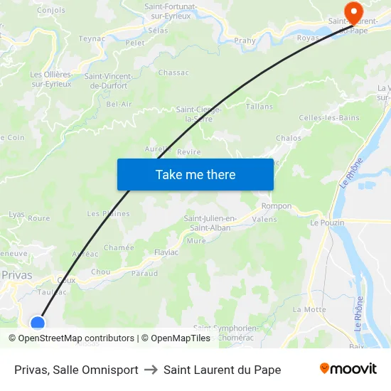 Privas, Salle Omnisport to Saint Laurent du Pape map