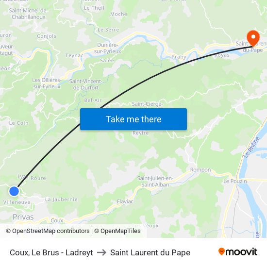 Coux, Le Brus - Ladreyt to Saint Laurent du Pape map