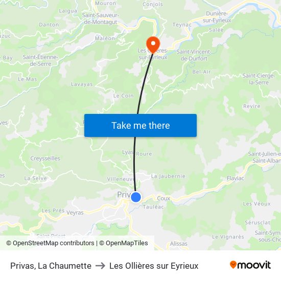 Privas, La Chaumette to Les Ollières sur Eyrieux map