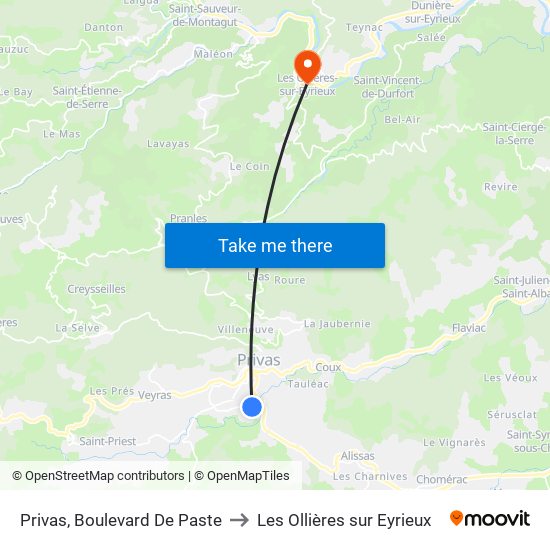 Privas, Boulevard De Paste to Les Ollières sur Eyrieux map