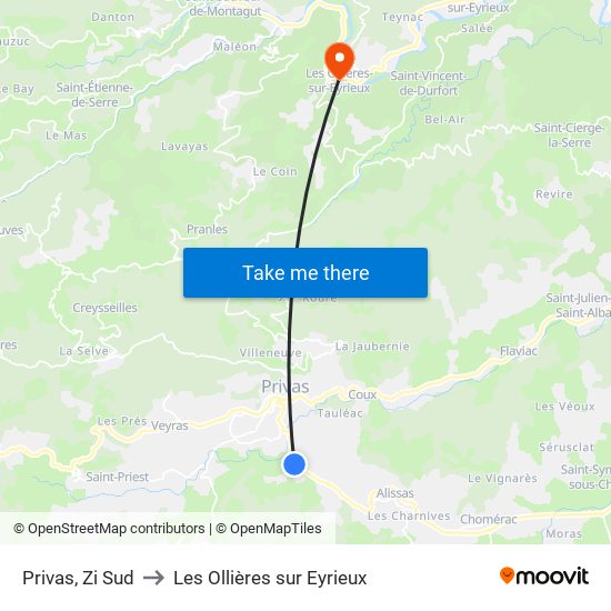 Privas, Zi Sud to Les Ollières sur Eyrieux map