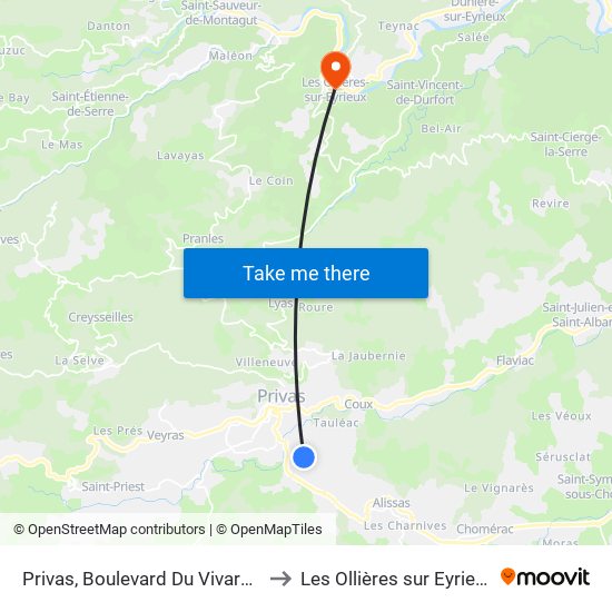 Privas, Boulevard Du Vivarais to Les Ollières sur Eyrieux map
